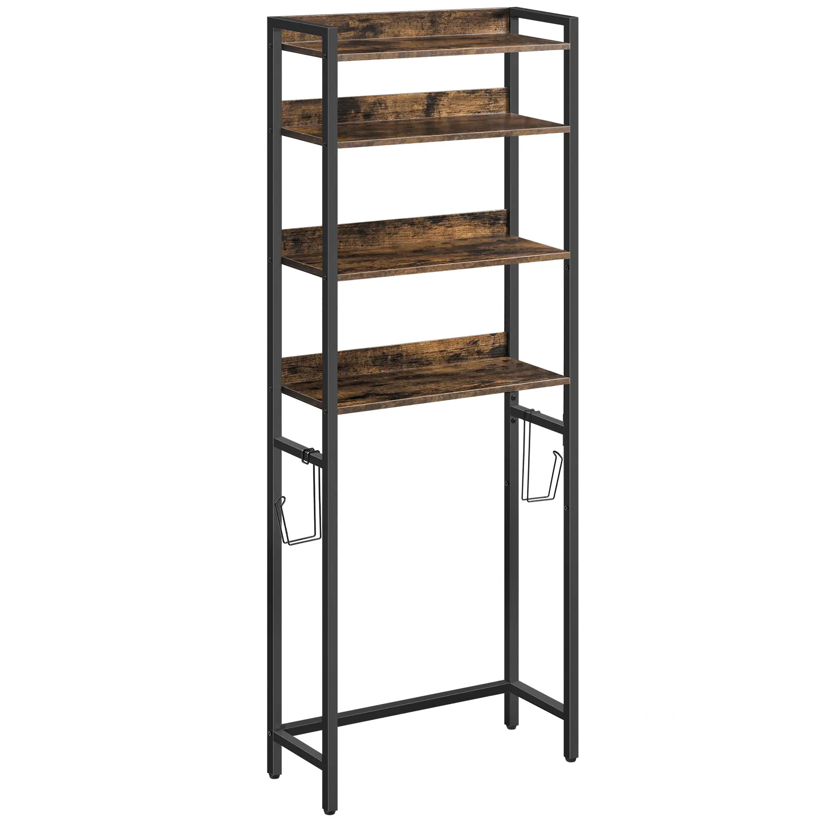 MAHANCRIS 4 Tier Over The Toilet Storage Rack, with 2 Hooks, Bathroom Storage Shelf, Easy to Assemble, Rustic Brown #SummerVibes#DealsforYouDays #SummerGarden, Bathroom Organizing Accessories, Iron Wood