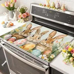 Easter Soft Electronic Stove Panel Protector Pad, Griddle Mat, Kitchenware, Rabbit Bunny Egg Flower Design, Easter Theme, Scratch Resistant, Easy to Clean, Multi-Purpose Kitchen Cover
