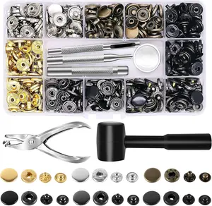 120 Sets Leather Snap Fasteners Kit, Includes Hammer, Punch, 12.5mm Metal Buttons & 4 Tools, for Clothes, Jackets, Jeans, Bracelets & Bags