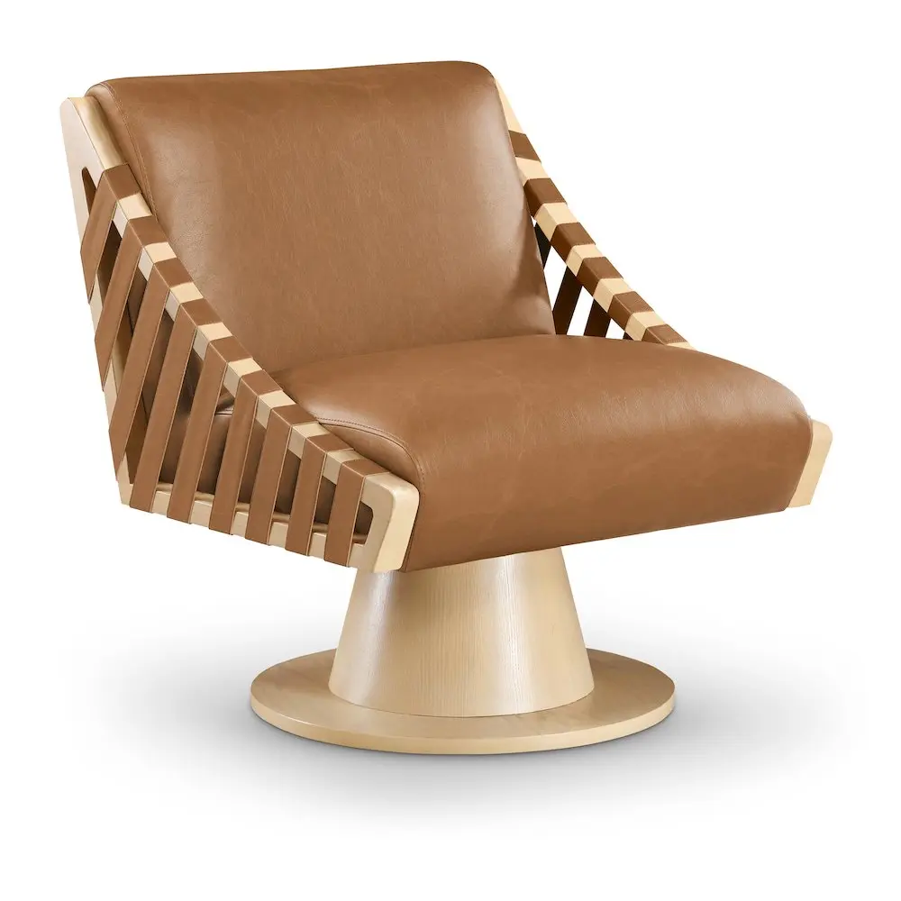 Millwin Cognac Vegan Leather Swivel Accent Chair