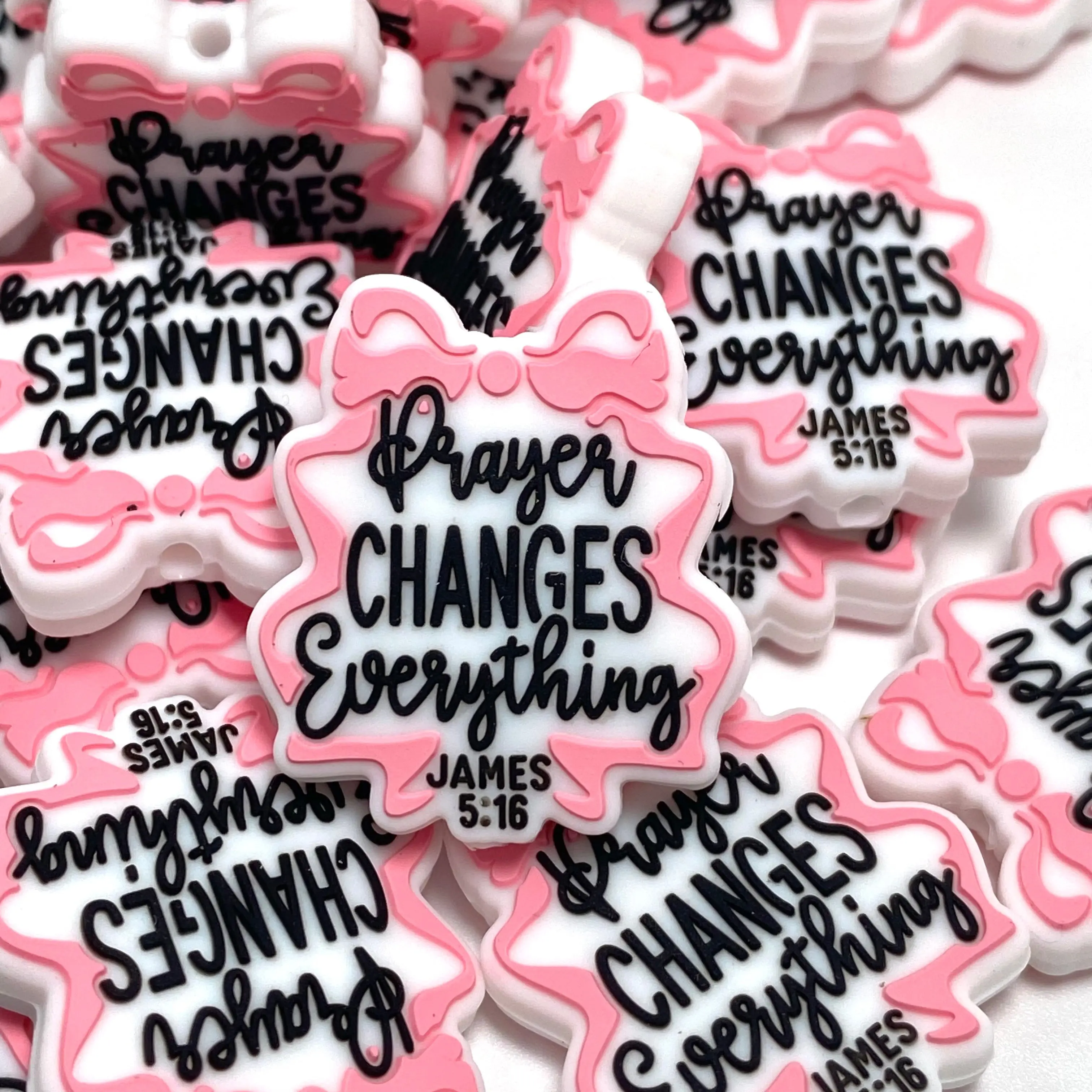 1pc Prayer Changes Everything James 5:16 Silicone Focal Beads - Faith Based Theme Beading & DIY Crafting