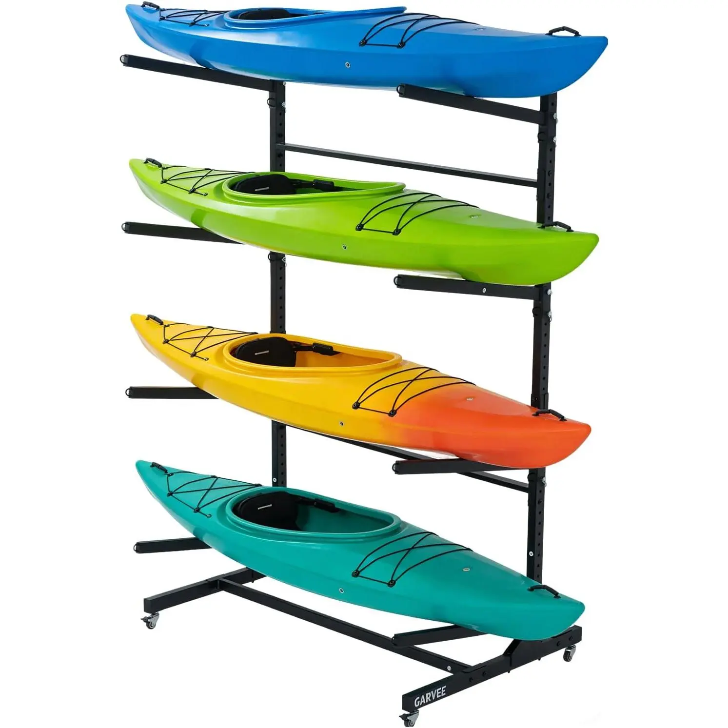 GARVEE Heavy Duty 2/3/4-Tier Kayak Storage Rack, Freestanding Mobile Stand with Adjustable Tiers & Lockable Wheels - Rust-Resistant Organizer for Kayaks, SUPs & Canoes, Watercraft, Fits Various Sizes, Protection, Freestanding Frame, Outdoor, Kayaking