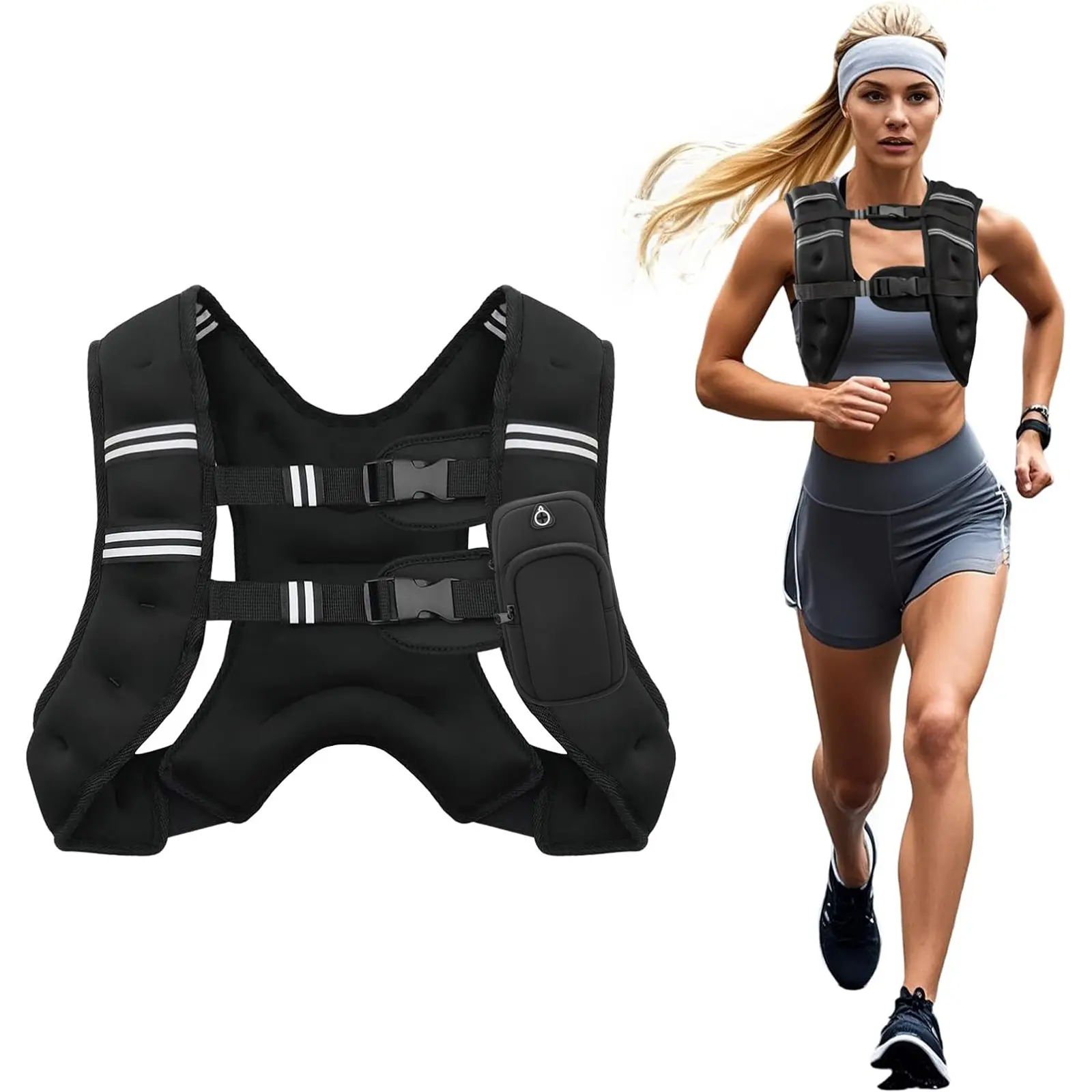 Adjustable Weighted Training Vest 8-25 Lbs with Removable Phone Pocket, Breathable Rucking Vest for Men Women, Ideal Fitness Gear for Walking, Running and Daily Strength Training