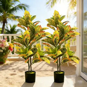 DLDA Game-Changer! 35” Artificial Croton Potted Plant Lucky Home & Patio Decor UV Proof Low Maintenance All-Weather Greenery for Outdoor Use Tree Moss Nature Plastic Gift Decorative summerwins