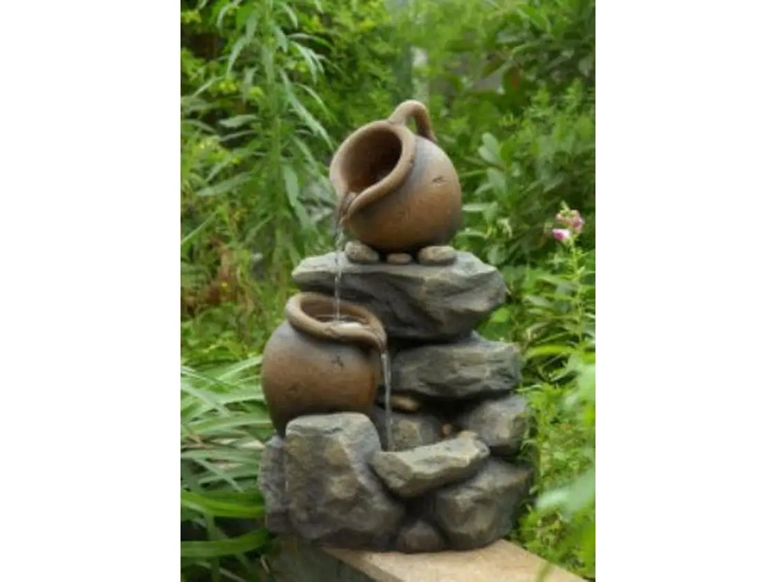 Resin 3-Level Small Pot Water Fountain - Outdoor Indoor Fountains & Bird Baths, 110V Output, 13inL x 12.6inW x 21.3inH, 6.8 lbs, Weatherproof Durable Home Improvement Garden Decor, Three Levels