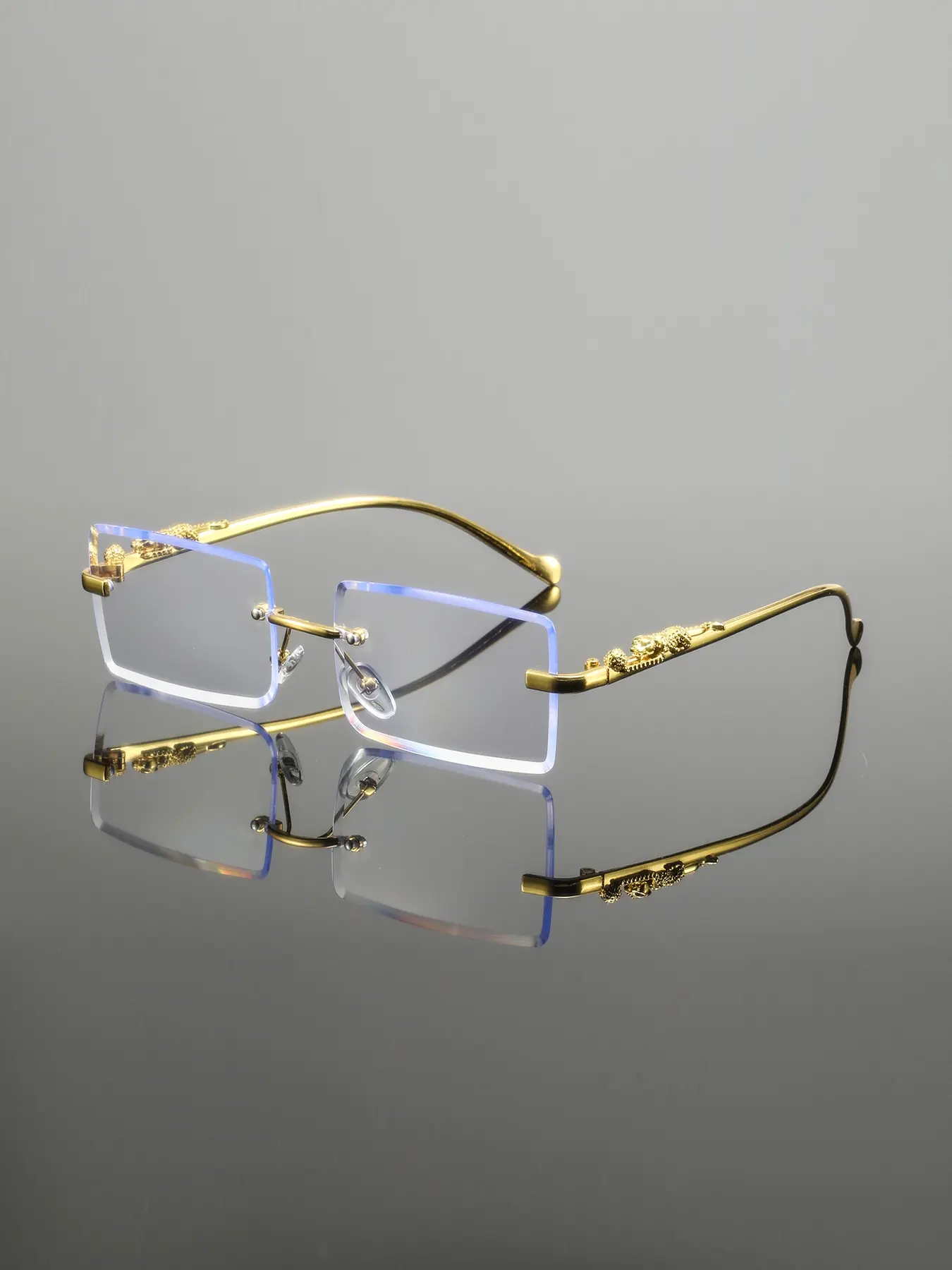 Men's Rimless Square Metal Glasses, Square Frames, Geometric Rimless, Elegant Retro Design, High-End Lightweight Luxury Eyewear, Casual Fashion Accessory for Everyday Use, Fashion Frame Eyeglasses, Stylish Eyewear, Geometric Rimless Style