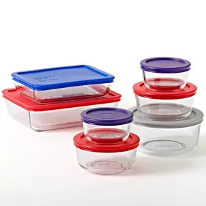 PYREX Simply Store Glass Food Storage Container Set - 14-Piece with Plastic Lids, Round & Rectangular Kitchen Organizers