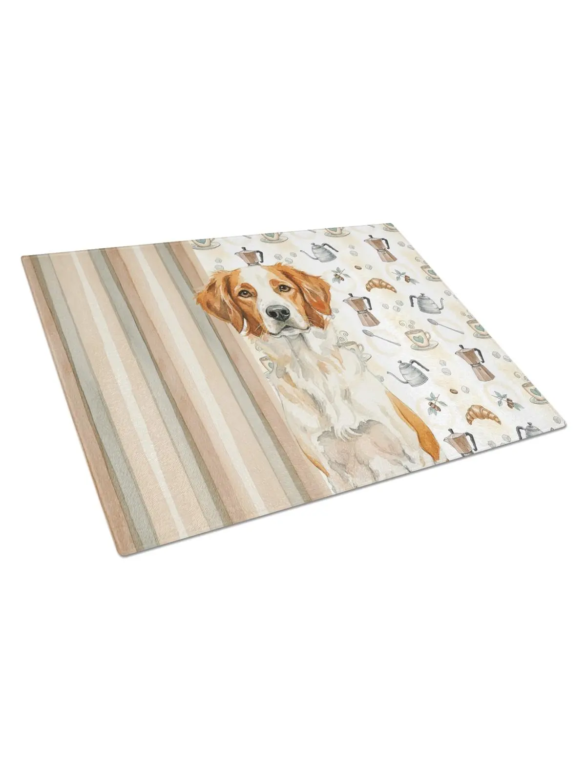 Carolines Treasures WDK7344LCB Non-Slip Chopping Cutting Board - 11.25x15.25in Rectangle, Orange & White Brittany Coffee Bar Design, Unisex Kitchenware for Food Prep, Ideal Wedding/Housewarming Gift for Entertaining Spaces