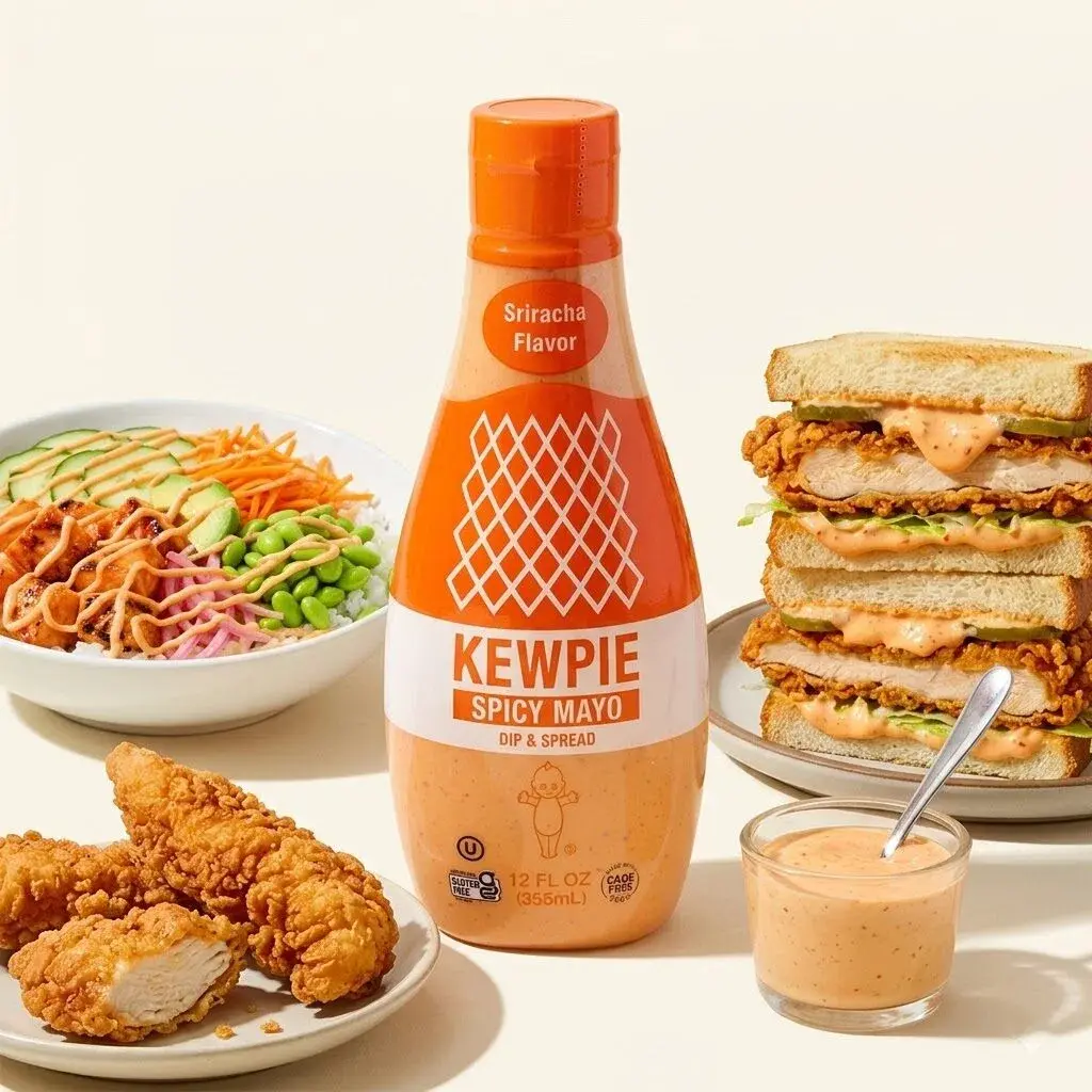KEWPIE Spicy Sriracha Flavor Mayonnaise (12 fl oz) Gluten-Free Mayo Dip & Spread for Fried Chicken, Sandwiches & Sushi  Sauce