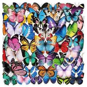 50pcs Cartoon Colorful Butterfly Transparent PET Material Series Graffiti Stickers Suitable for Suitcases, Mobile Phone Cases, Laptops, Helmets, Skateboards Waterproof Decoration DIY Creative Stickers