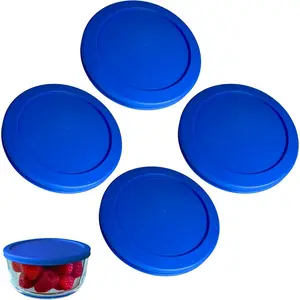 4 Cup Replacement Lids/Covers for Pyrex 7201, Anchor Hocking & Storage Bowls (Glass Container Not Included) Microwave, Freezer & Top Rack Dishwasher Safe (4 Pack, Blue)