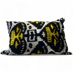 King's Crown Black and Gold Silk Velvet Lumbar Pillow