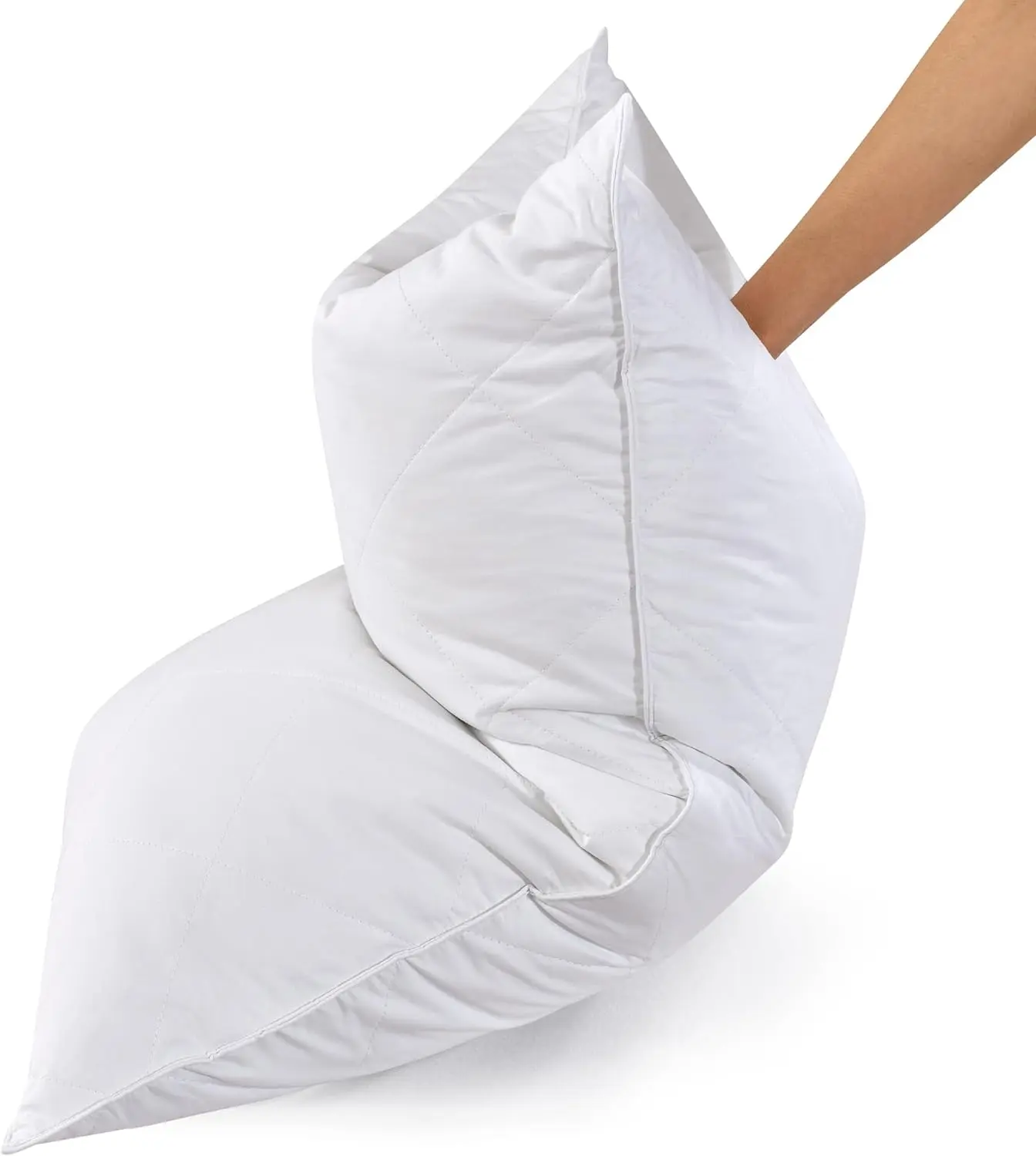 ThreeGeese White Goose Feather & Cotton Pillows King Size Set of 2 - Soft 600 Thread Count 100% Cotton, Medium Firm,Soft Support,White Solid