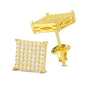 VVS Moissanite Square Stud Earrings - Gold Plated 925 "