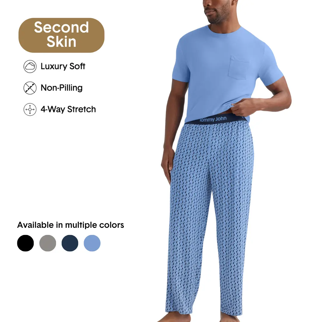 Tommy John Men’s Second Skin Sleep Tee & Pant Set | Ultra-Soft Modal Pajama Set | Lightweight Breathable Loungewear with Stretch Fit Fabric Menswear