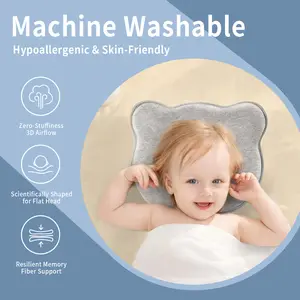 LUMIVIRE Memory Foam Baby Pillow for Newborns Flat Head Prevention 100% Cotton Machine-Washable Neck Support Hypoallergenic Comfort Cribs