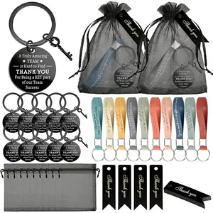 Employee Appreciation Gifts Bulk, Team Gifts for Employees & Office Staff, Thank You Gifts for Coworkers, 10 Sets/ 40 Pcs Thank You Keychains, Organza Bags & Cards