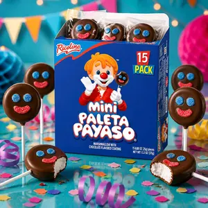 Ricolino Mini Paleta Payaso  Marshmallow Lollipops with Chocolate