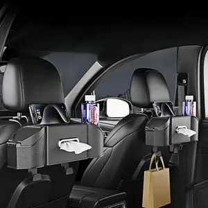 Car Tissue Box with Hook, Multifunctional Car Tissue Holder, Universal Car Interior Accessories for Phone & Water Cup, Car Seat Organizer
