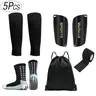 Unisex Football Kits 5-Piece Black Set - Breathable Youth Football Sports Protection, Includes Shin Guards, Non-Slip Grip Socks, Self-Adhesive Bandages, Carry Bag for Training, Matches, Soccer Accessories