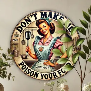 Vintage Plaque Decor Kitchen Metal Sign 20x20cm, Don't Poison My Food Quote, Waterproof Wall Art for Bar & Restaurant Decor, 7.8x7.8 Inch Print, Living Room Decor, Decorative Plaque
