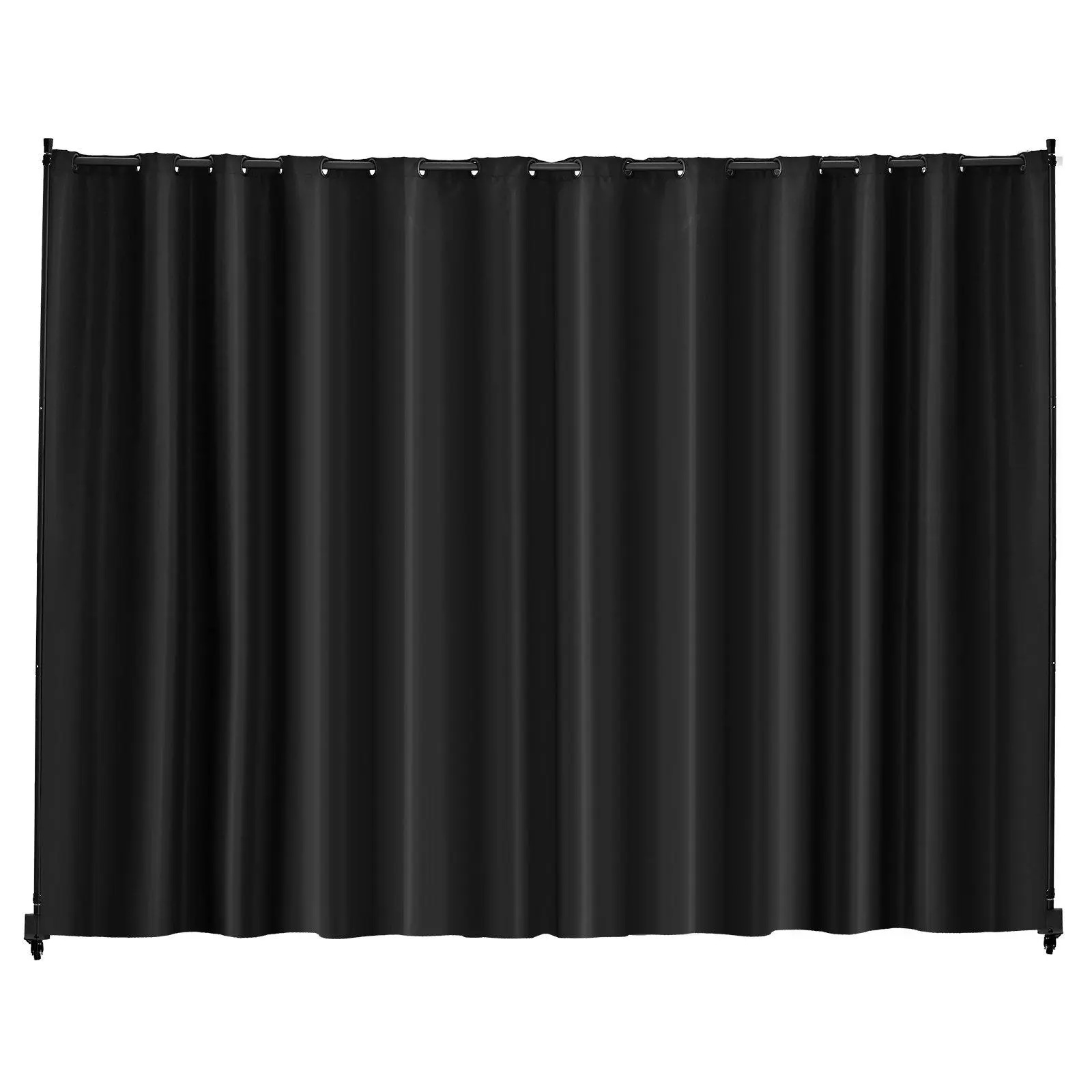 Portable Wheeled Room Divider with Curtain Stand, Freestanding Privacy Screen with 180G Waterproof Sun Block Polyester Fabric, Reinforced Carbon Steel Frame with Lockable Universal Wheels, Easy Assembly Mobile Partition for Bedroom, Dining Room