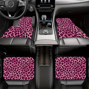 Pink leopard print 4-piece set of all-weather protective car floor mats, universal fit for sedans, trucks, SUVs, non-slip, waterproof, easy to clean, durable, odorless, safe and stylish interior, an excellent holiday gift to enhance driving comfort