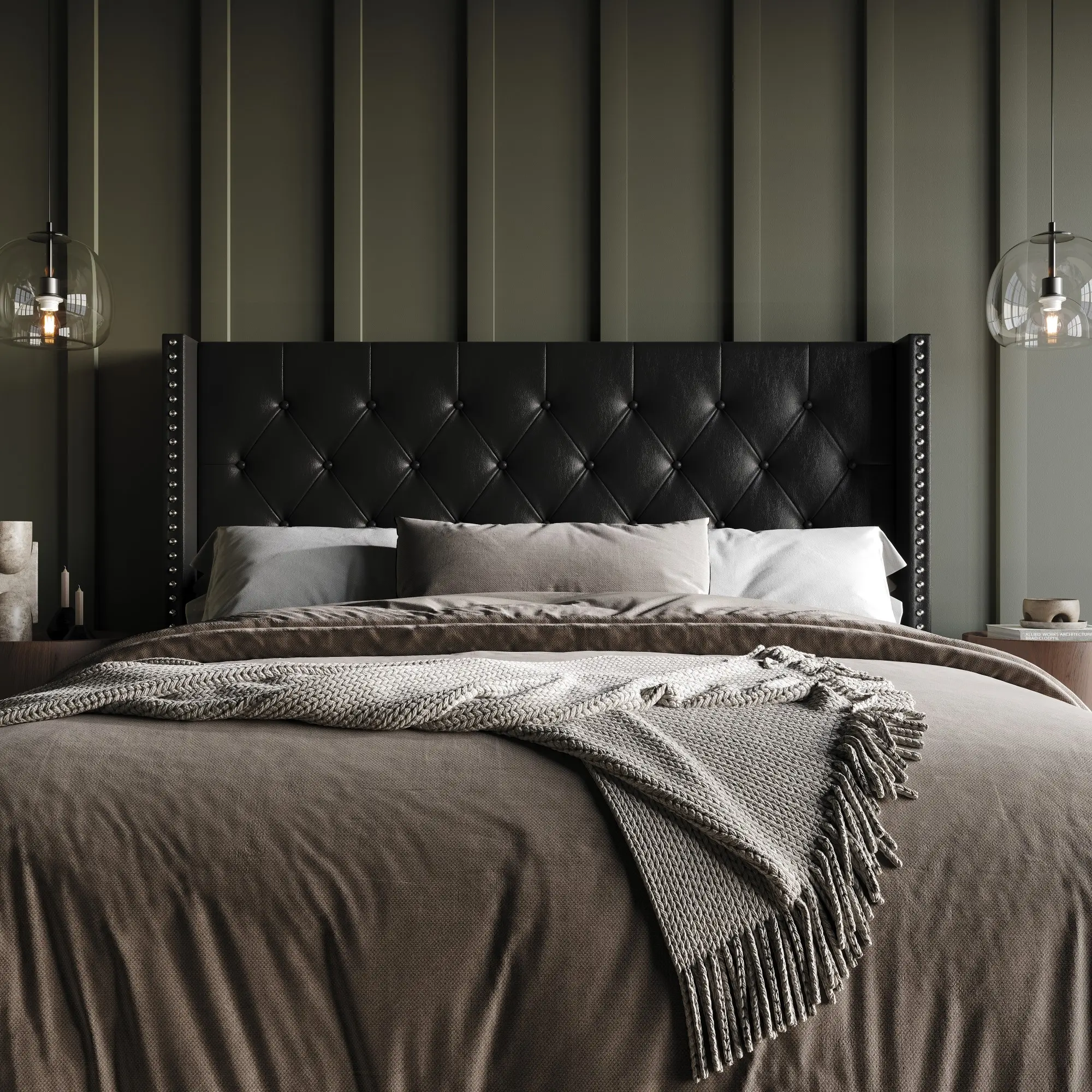 Favorer Sonoma Tufted Faux Leather Upholstered Wingback Headboard - Tufted Headboards for Wingback Bed, Ideal for Reading, Lounging & Bedroom Decor