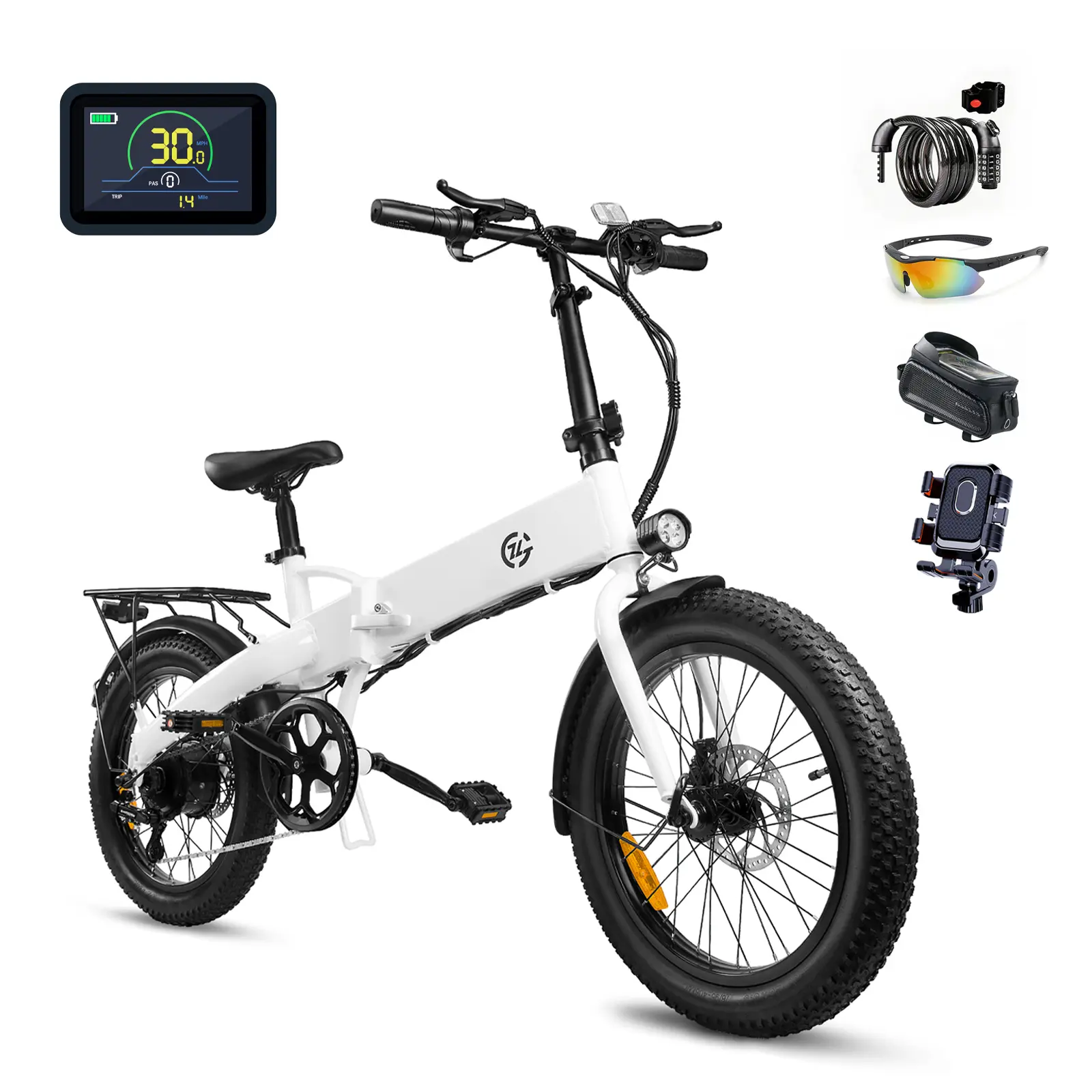 ZL2006 750W electric bicycle, foldable, portable, equipped with 20-inch fat tyres, 48V 10.4Ah battery, maximum speed of 20 mph, pedal assist mode range 43 miles. Safe, stable, and comfortable for city riding. Electric bicycle | Foldable | Dual seat