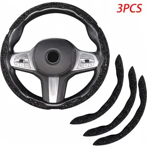 Diamond Sparkling Car Steering Wheel Cover, Crystal Artificial Diamonds, 3-Piece Segmented, Fits 99% Models, Blue