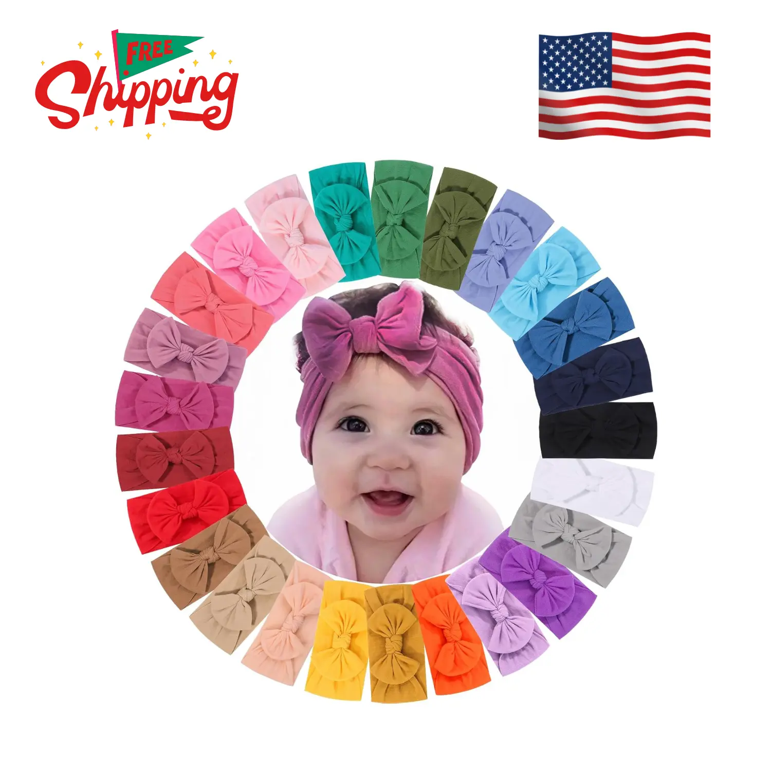 25PCS Baby Nylon Headbands Soft Hair Bow Elastics for Baby Girls Newborn Infant Toddlers Kids