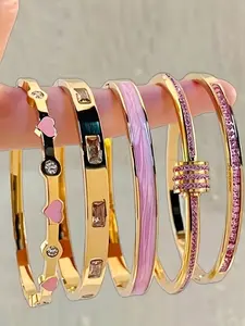 5 Piece Set Stainless Steel Fashion Allergy-Free Waterproof Bangles, Perfect for Parties Travel Vacation Accessories