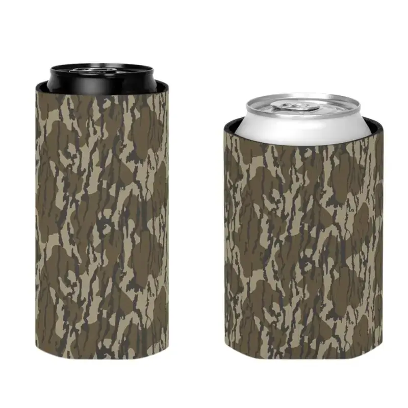 Bottomland Camo Can Cooler, Hunting Camouflage Beer Sleeve, Woodland Drink Insulator, Rustic Outdoor Beverage Holder Gift, Regular and Slim Size