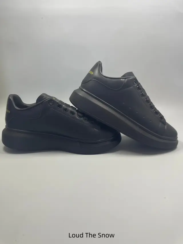 Classic Matching Matte Black Leather Casual Shoes Shiny Gold Contrast Heel Lightweight Thick Platform Anti-wear Minimalist Street Couple Footwear