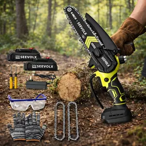 SEEVOLX Brushless Mini Chainsaw Cordless, Portable Electric Handheld Chain Saw for Tree Trimming, Wood Cutting, Branch Pruning, Gardening & Camping Outdoor Tool