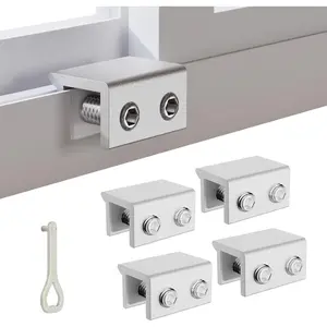 Keyed Sliding Window Locks, Security Blocker for Horizontal & Vertical Sliding Windows, Child Proof Inside Mount Stopper Prevent Break-Ins, Easy No-Drill Installation, 4 Pack Silver