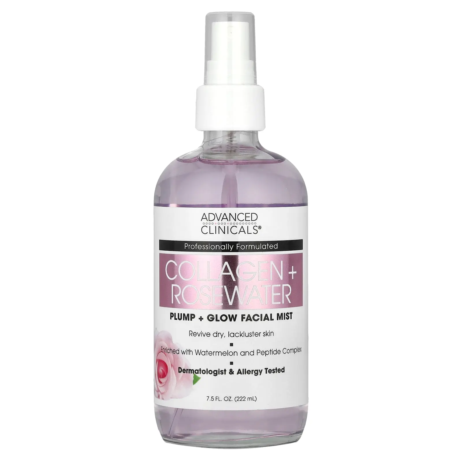 Advanced Clinicals Collagen + Rosewater, Plump + Glow Facial Mist, 7.5 fl oz (222 ml)