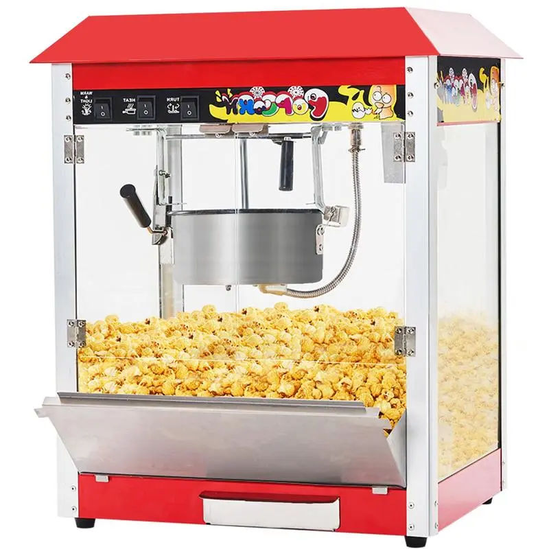 Linor Commercial Popcorn Machine - 80z,1300W Countertop Acrylic Model, Cinema Use with 3-Switch Control, 2 Spoons and 1 Cup