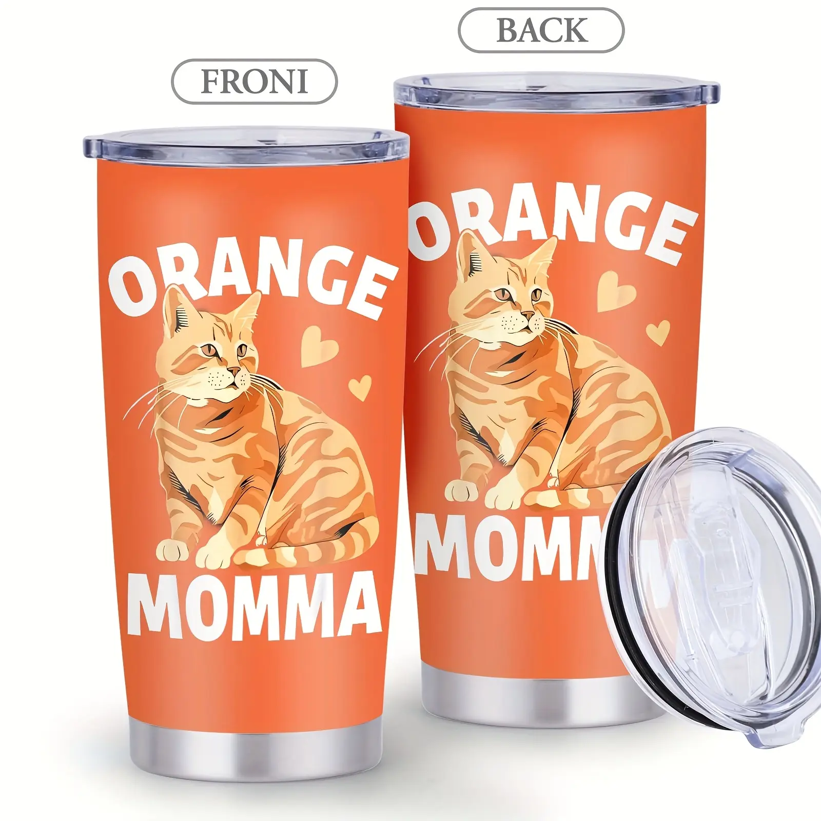 20oz Portable Stainless Steel Tiger-Spotted Orange Cat Vacuum Flask Tumbler with Lid, Cute Adult Casual Kitchen Drinkware, Ideal Christmas Gift, Adults