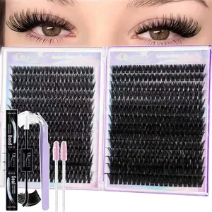 560Pcs DIY Individual Eyelash Kit Lash Extension Kit Volume Lash Clusters 60D+80D 10-18mm Lash Clusters Kit Thick Eyelash Extension Kit With Lash Bond and Seal Tweezers Brush*2