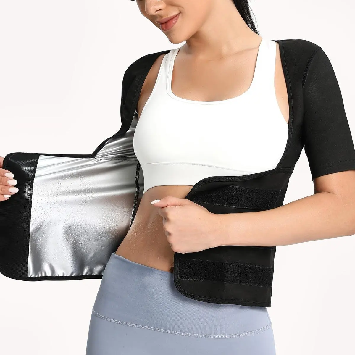 Women's Zip-Up Sauna Sweat Vest, Compression Waist Trainer Workout Top with Built-in Bra for Tummy Control, Body Shaper for Gym & Running, Gym Workout Shirts, Workout Tops Athletic Stretchy Material Fitness Training Clothes Gym Sportswear