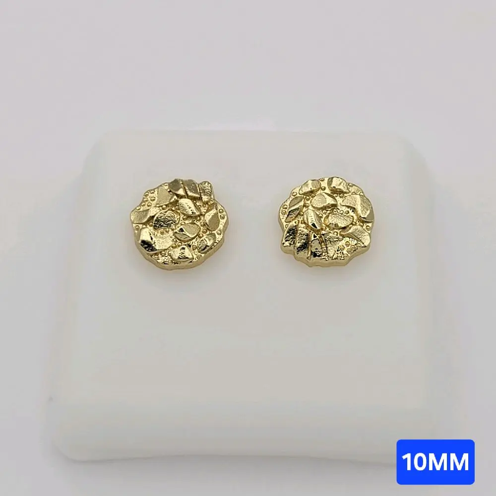 Elegant Round Men Nugget Earrings Style  10mm Laminated Gold Stud Jewelry Accessory for Men SKU 10MM