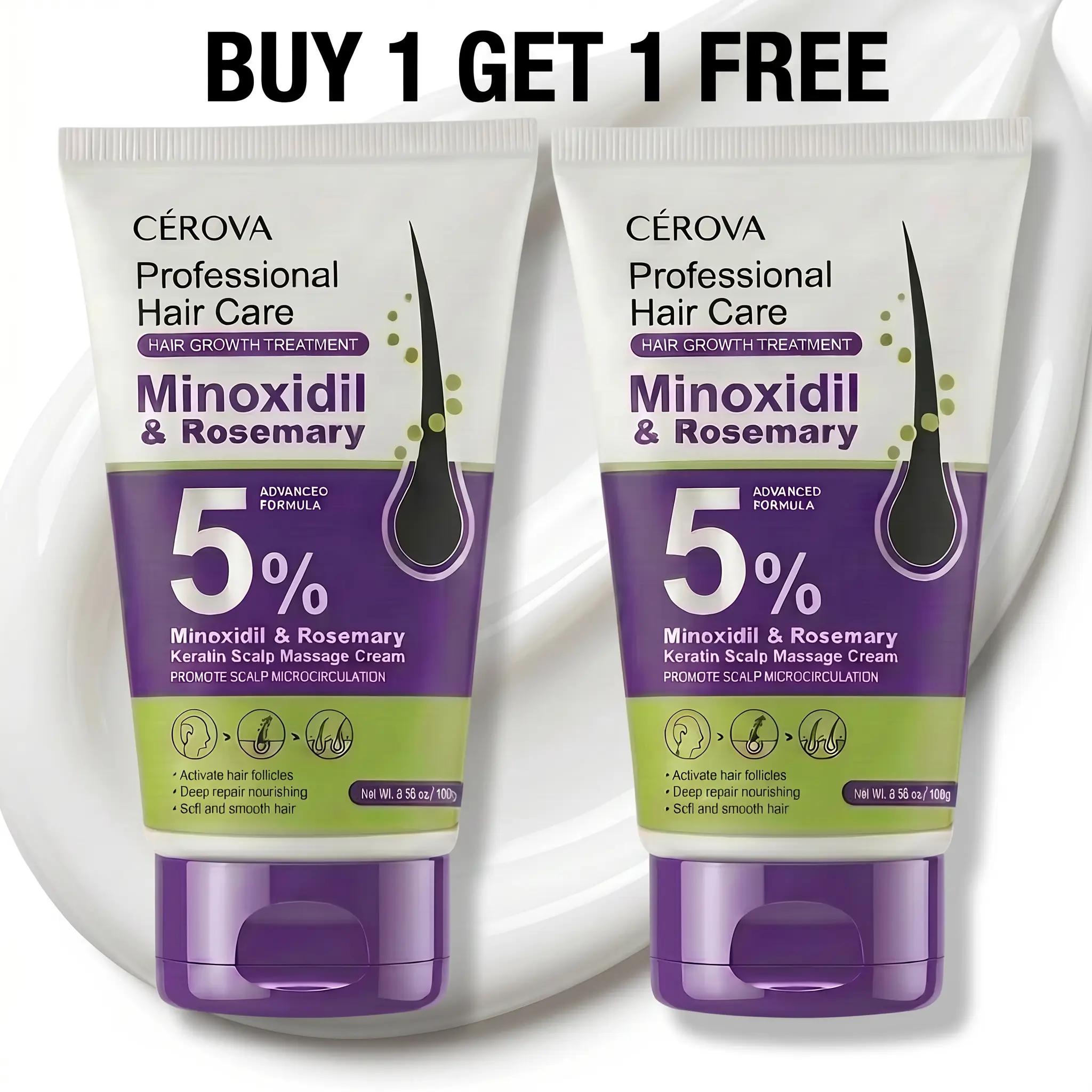 CEROVA 5% Minoxidil Hair Growth Foam, Unisex Anti-Loss Scalp Treatment with Keratin, Ginger & Rosemary for Thicker Volume & Strength, Healthier Hair, Thicker Looking Hair