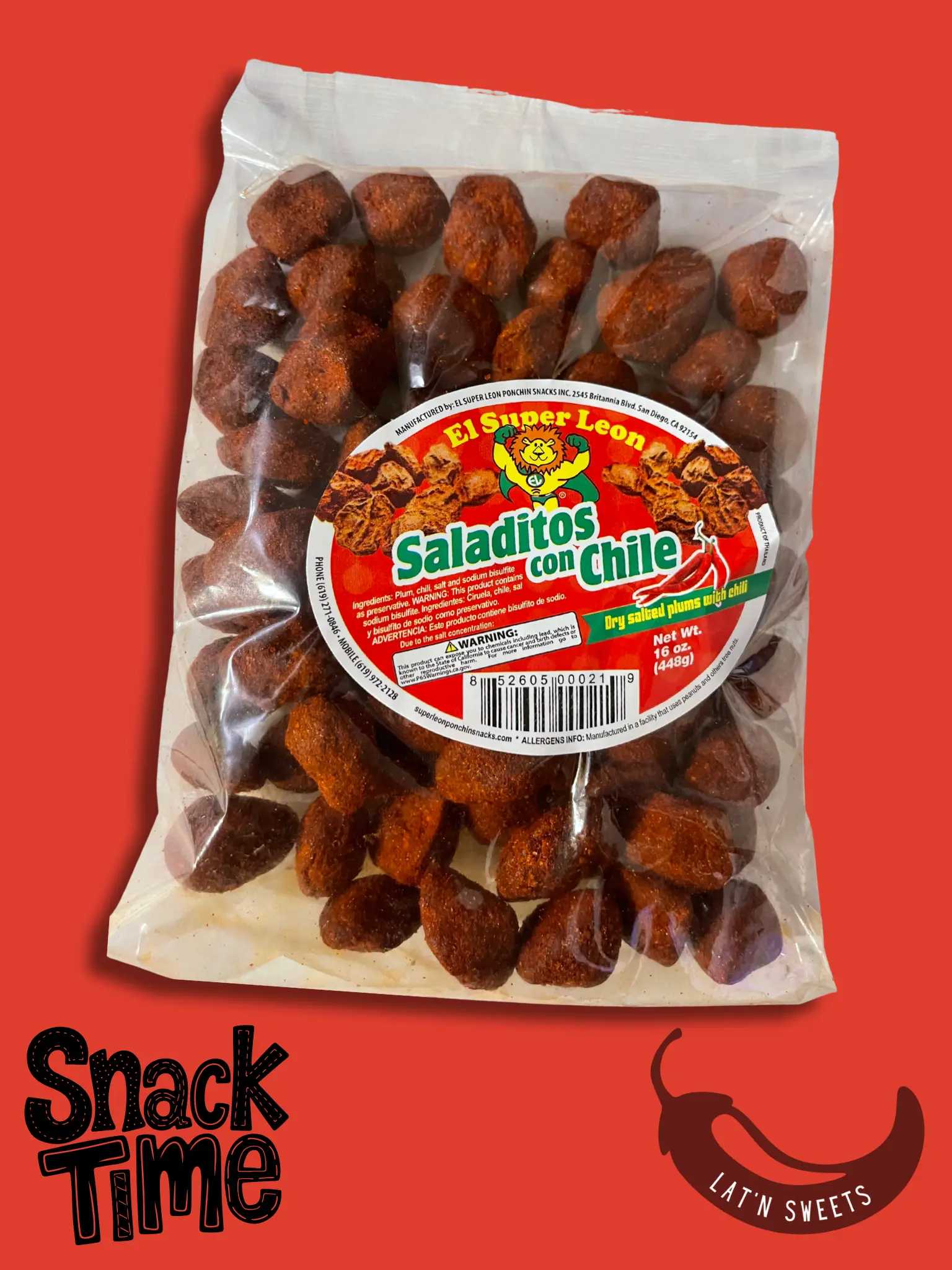 El Super Leon Con Chile 16 oz Dried Salted Chili Plums SALADITOS ENCHILADOS