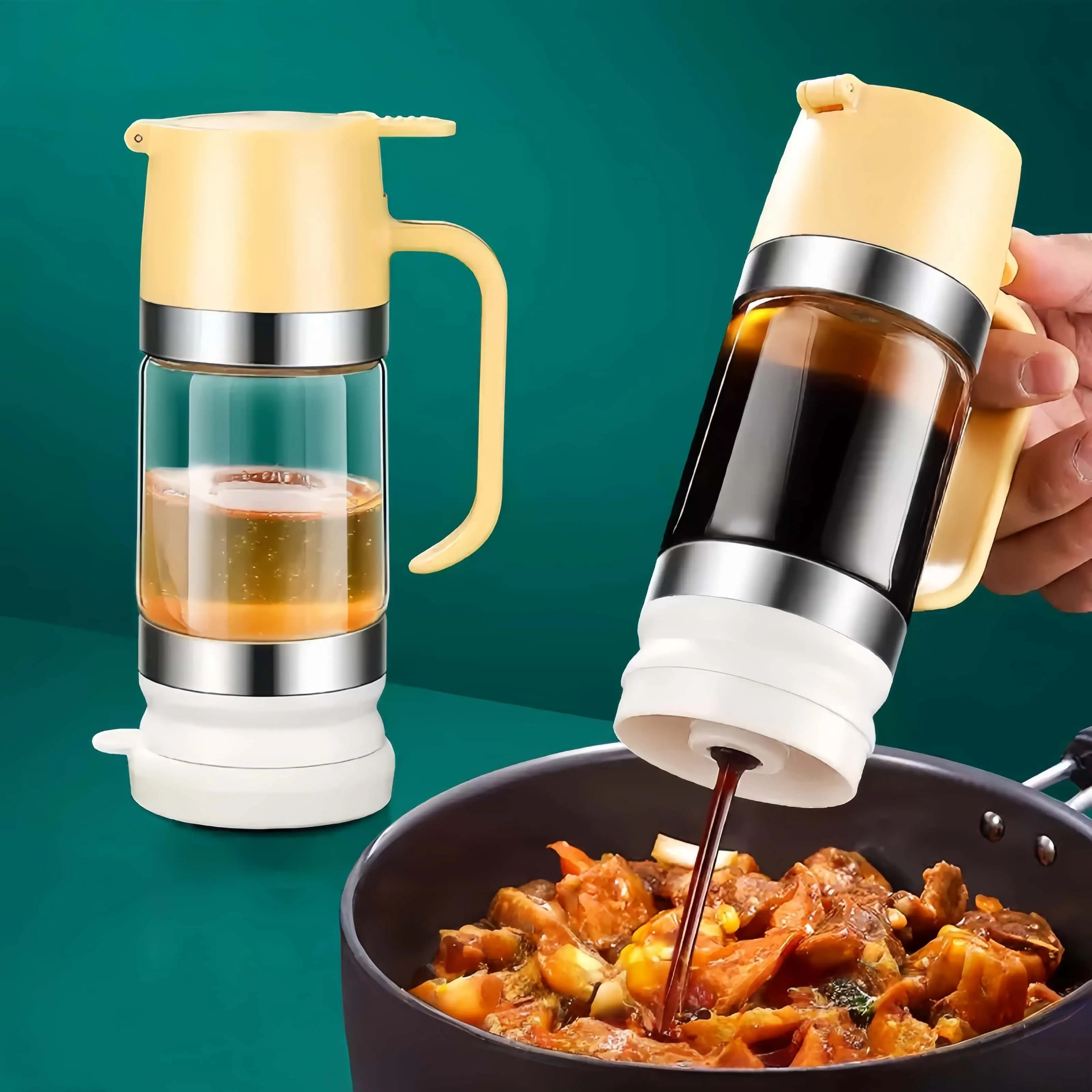 Premium Borosilicate Glass Squeeze Dispenser Bottle, Food Safe, Easy to Use & Clean, Great for Honey, Ketchup and All Sauces, Must-Have Kitchen Tool - YY