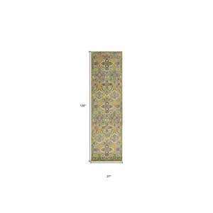 10' Green And Red Floral Runner Rug