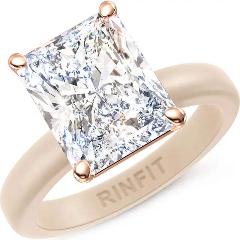 Rinfit Silicone Rings for Women with Thin 10x8mm Emerald Cut CZ Stone, Silicone Engagement Ring and Wedding Ring for Her, Flexible for Work, Gym, Pregnancy, Travel and Everyday Wear, Patent Pending Design