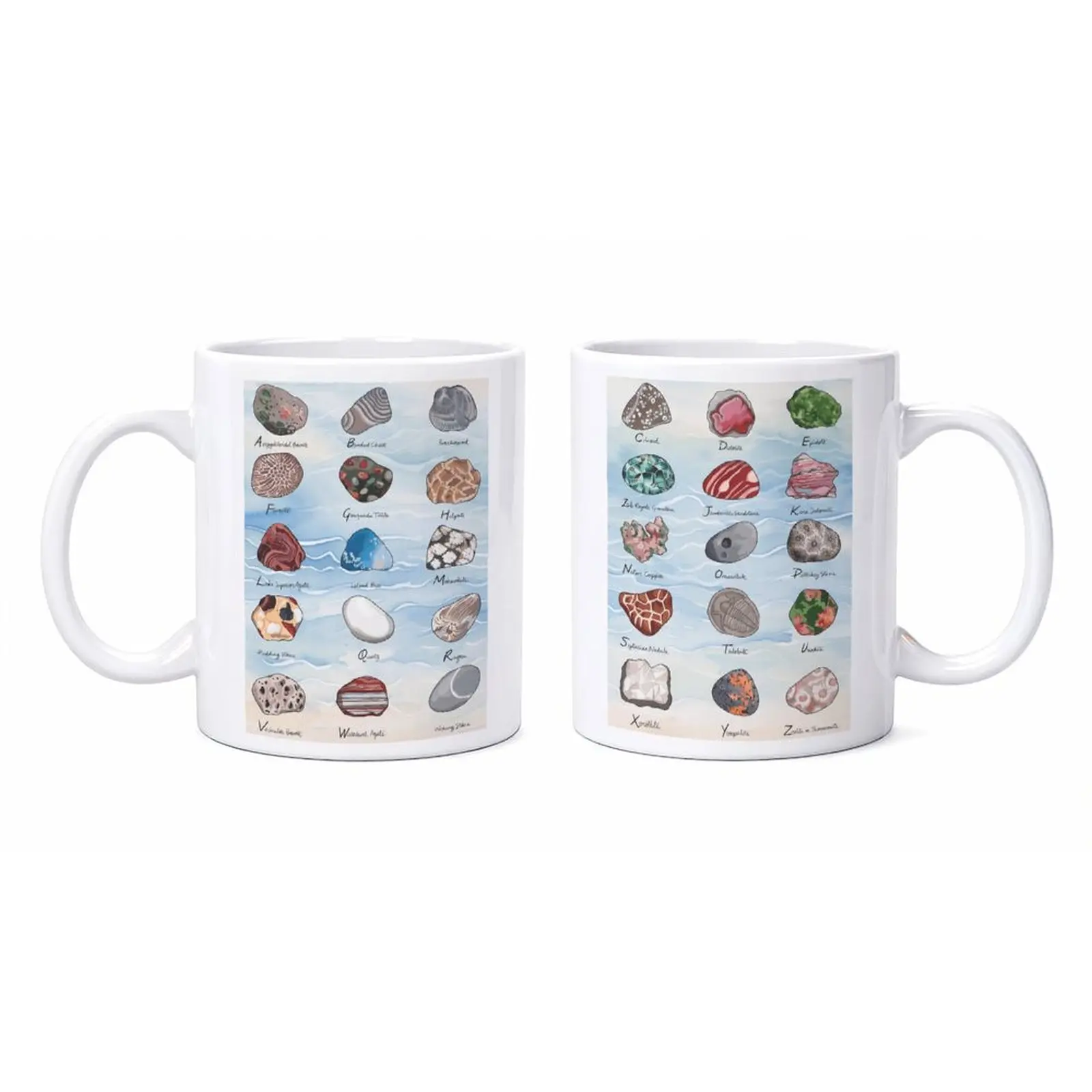 Classic Lightweight Hand-Drawn Art Reusable Ceramic Coffee Cup - Mineral Gemstone Guide, Rock Collector Identification Chart, Microwave Safe Drinkware for Geology Lovers, Washable
