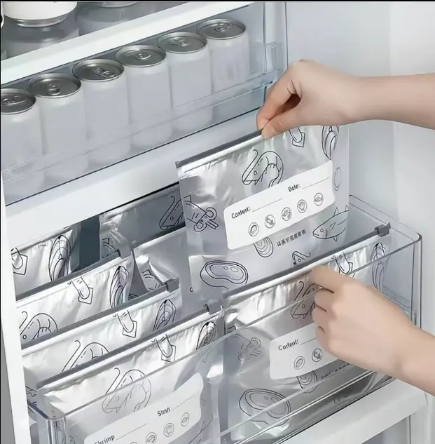 Upgraded Reusable Thickened Upright Aluminum Foil Sealing Storage Bags with Labels & Zipper Locks - Airtight Insulation Containers for Kitchen Meal Prep, Vegetables, Fruits, Meat - Washable Freezer Storage Containers for Holiday Gifts, Meal Prep Container