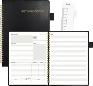 Half Meeting Half Note - 7.5"x10" Professional Notebooks for Work - 160 Pages, B5 Size Project Planner, Spiral Meeting Agenda Organizer for Women Men, Note Taking,Office with Vegan Leather Cover